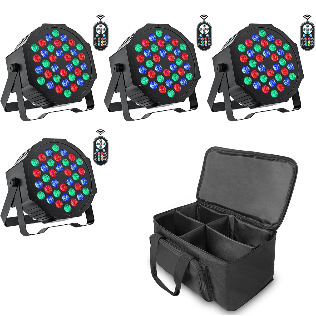 Datewink 4PCS 36LEDs Luces Par Planas con Bolsa Efecto de Iluminación de Escenario RGB DMX512 para DJ, Discoteca, Bodas, Fiestas, Club Nocturno, Navidad