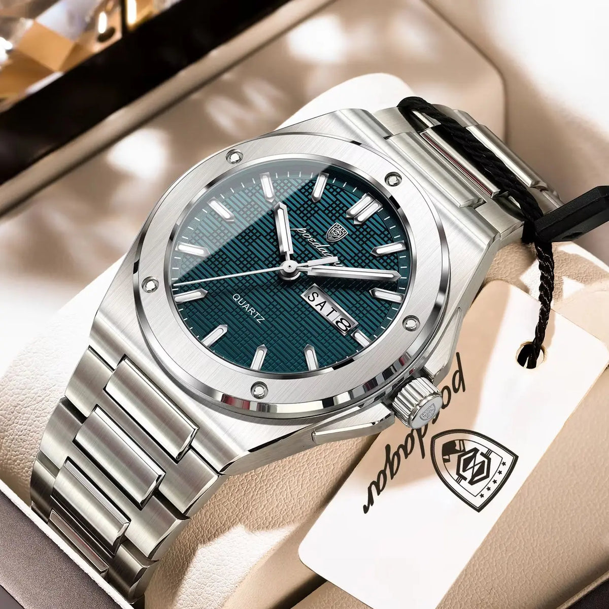 Reloj de pulsera para hombre POEDAGAR, original, de cuarzo, con fecha y día, resistente al agua, luminoso, de acero inoxidable, moderno.