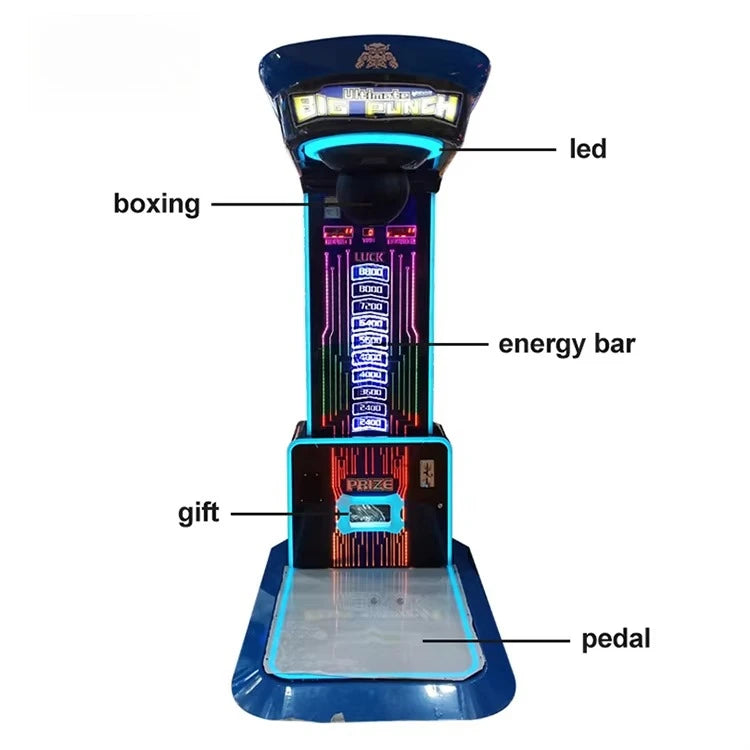 Máquina de arcade de boxeo eléctrica azul índigo con pedal y barras de energía LED