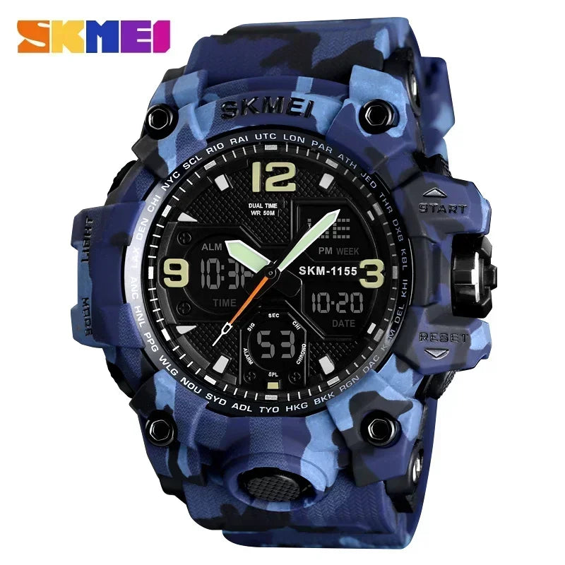 Reloj deportivo militar digital para hombre SKMEI 1155B, reloj deportivo con pantalla dual resistente al agua 5Bar, reloj de pulsera masculino