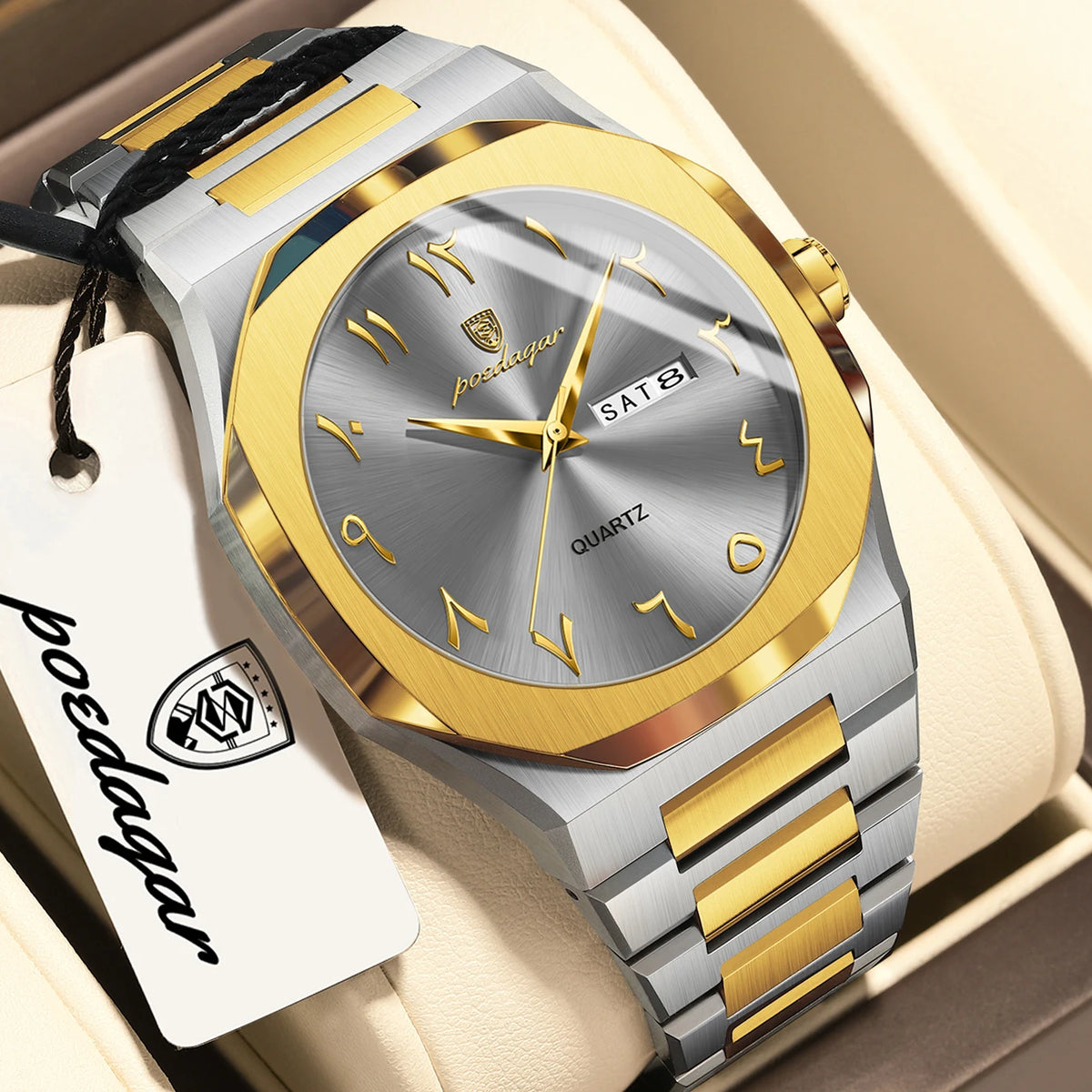 Reloj para hombre POEDAGAR original de cuarzo, resistente al agua, con fecha y día, estilo elegante, empresarial, de acero inoxidable