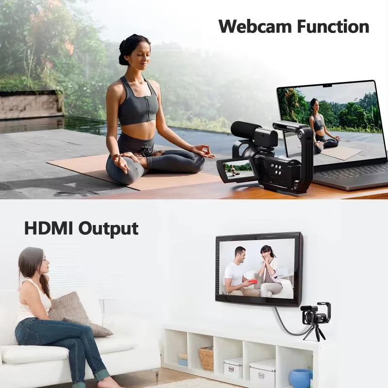 Videocámara 8K de 64MP con Visión Nocturna IR de 18X, Grabadora de Video Digital, Pantalla Táctil Giratoria de 3.0'', Wi-Fi, Vlogging, Transmisión en Vivo, Cámara Web