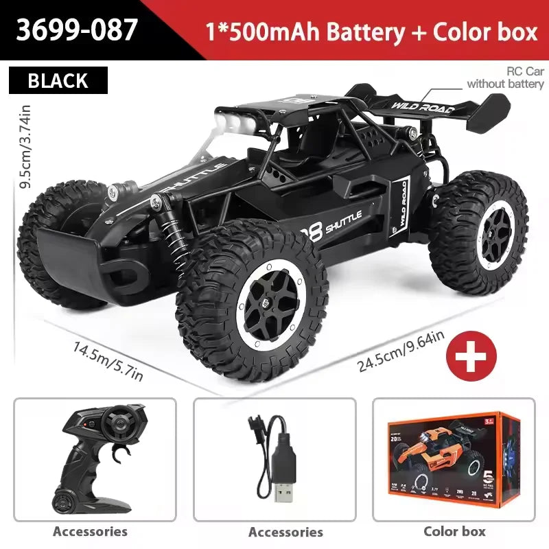 Monster truck a control remoto a escala 1:16, coche RC todoterreno de alta velocidad de 20 km/h con luces LED, regalo duradero para adultos y niños, listo para usar