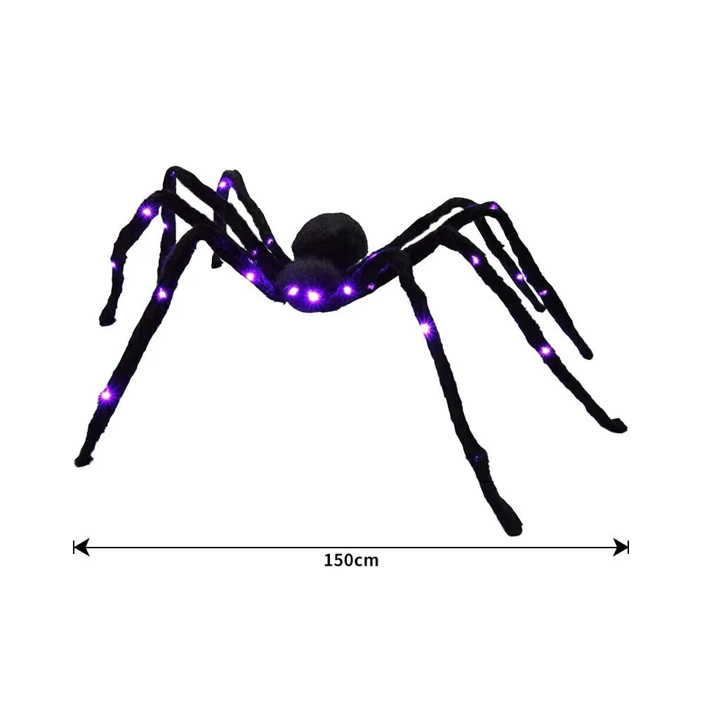 Prácticas luces de telaraña de Halloween con 8 modos, 250 LEDs, red de araña brillante, colgante de 5 m, araña gigante aterradora para casa embrujada