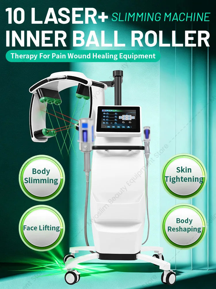 Nueva Máquina de Rodillos de Bolas Internas con 10 Láseres 2026, Diseño 2 en 1, Remodelación Corporal, Reafirmación de la Piel, Reducción de Grasa y Drenaje Linfático