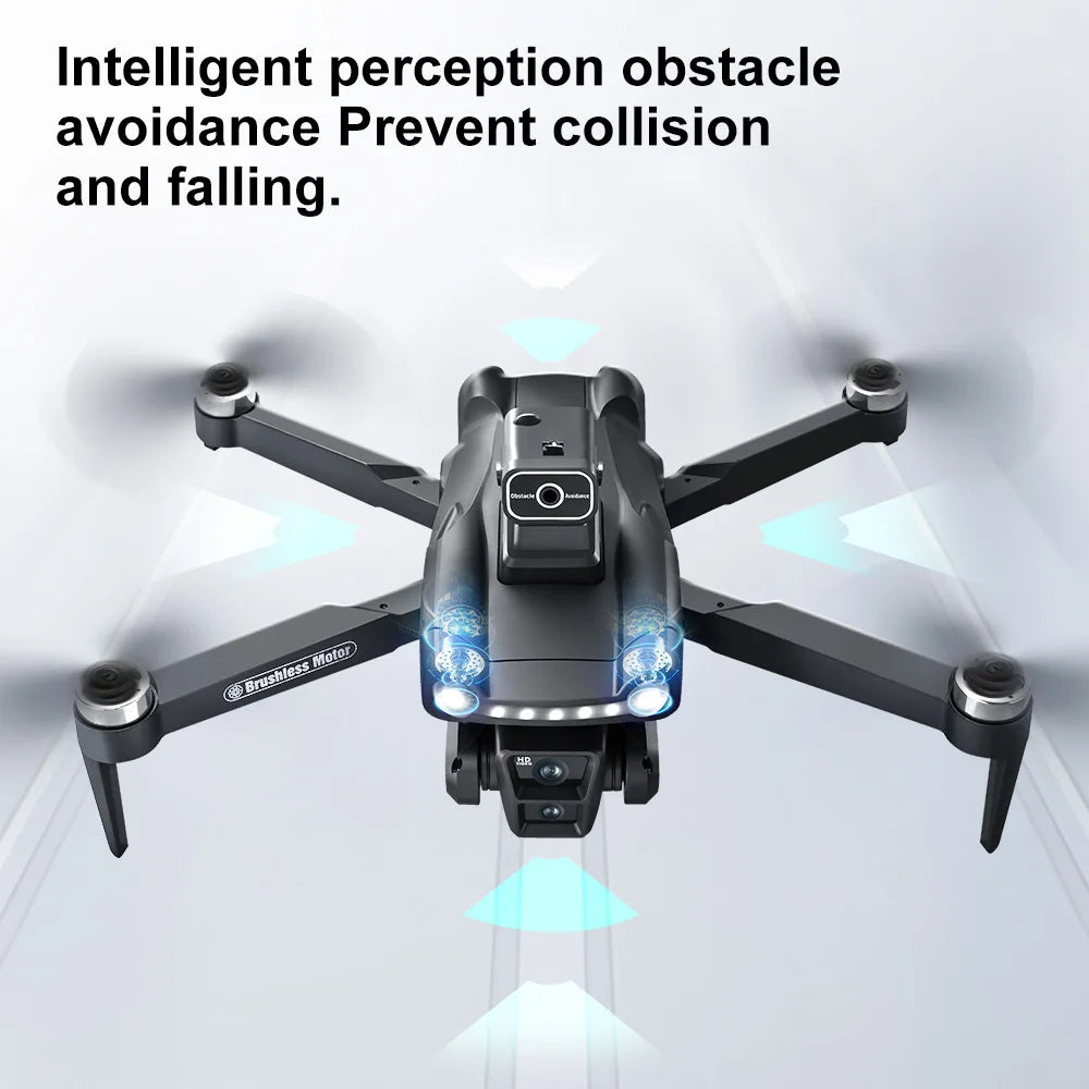 Dron negro visto desde arriba con luces LED azules alrededor de la base