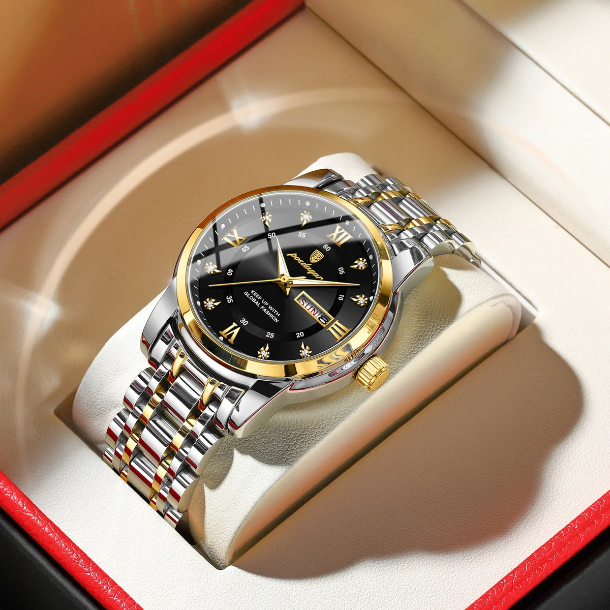 Reloj de pulsera para hombre POEDAGAR de lujo y tendencia, resistente al agua, de acero inoxidable, luminoso, con fecha y día, reloj de cuarzo a la moda para hombre