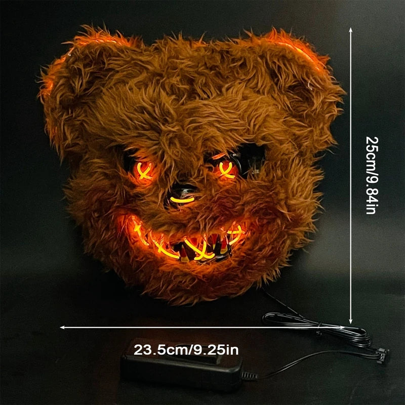 Máscara facial con luz LED luminosa para fiesta de Halloween, maquillaje, máscara de oso conejo de terror, tocado, cubierta para cabeza de Carnaval de animales de dibujos animados