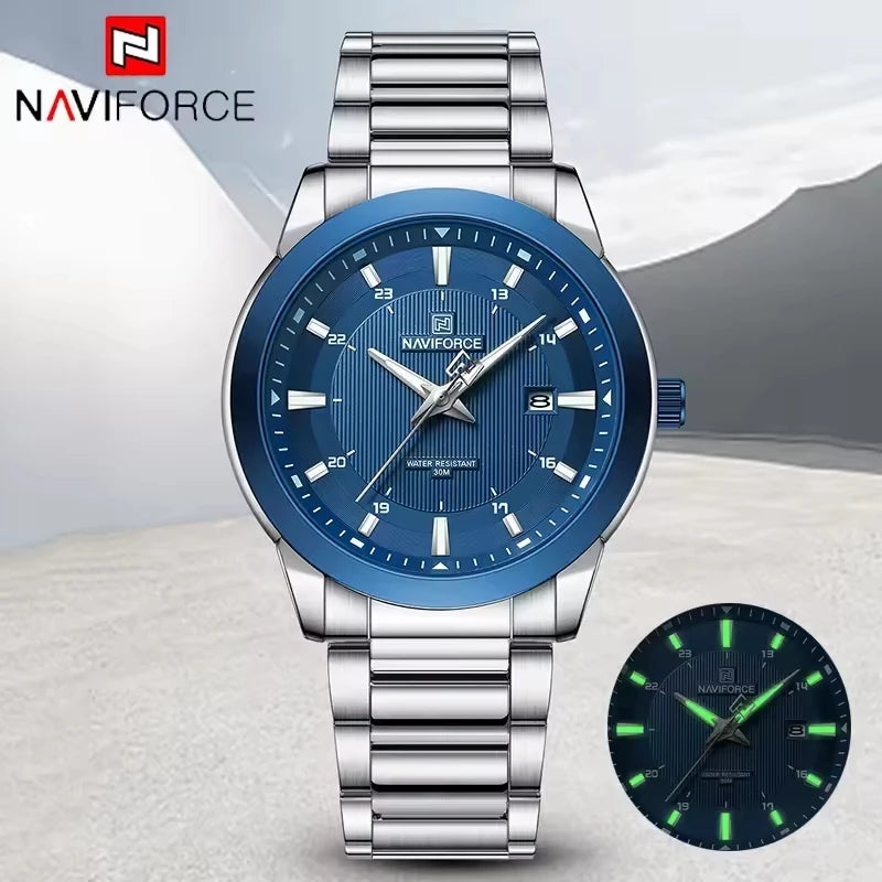 Reloj de pulsera de cuarzo NAVIFORCE de lujo para hombre, correa de acero inoxidable, reloj deportivo de moda, resistente al agua con calendario para hombre