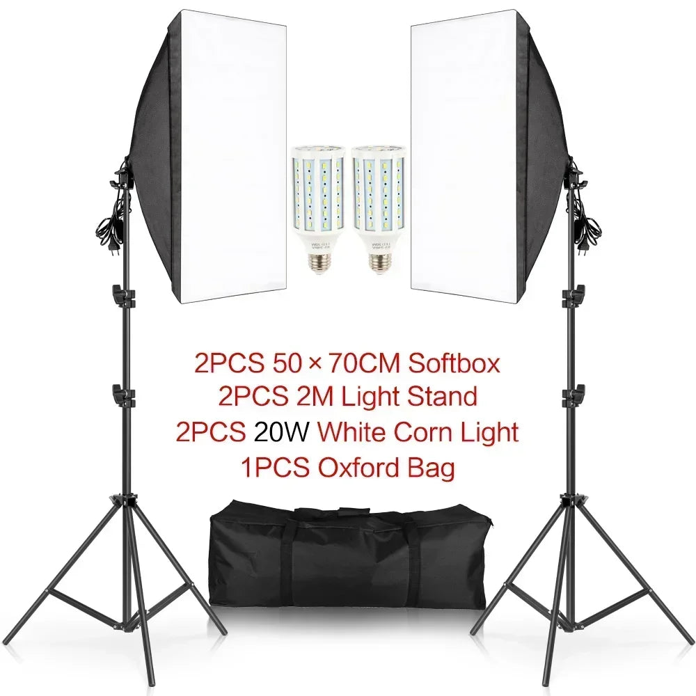 Kit de fotografía de luz Softbox, trípode de fotografía de 2M para luz de disco de caja suave Led de 45W, soporte de estudio fotográfico, iluminación, lámpara de grabación de vídeo
