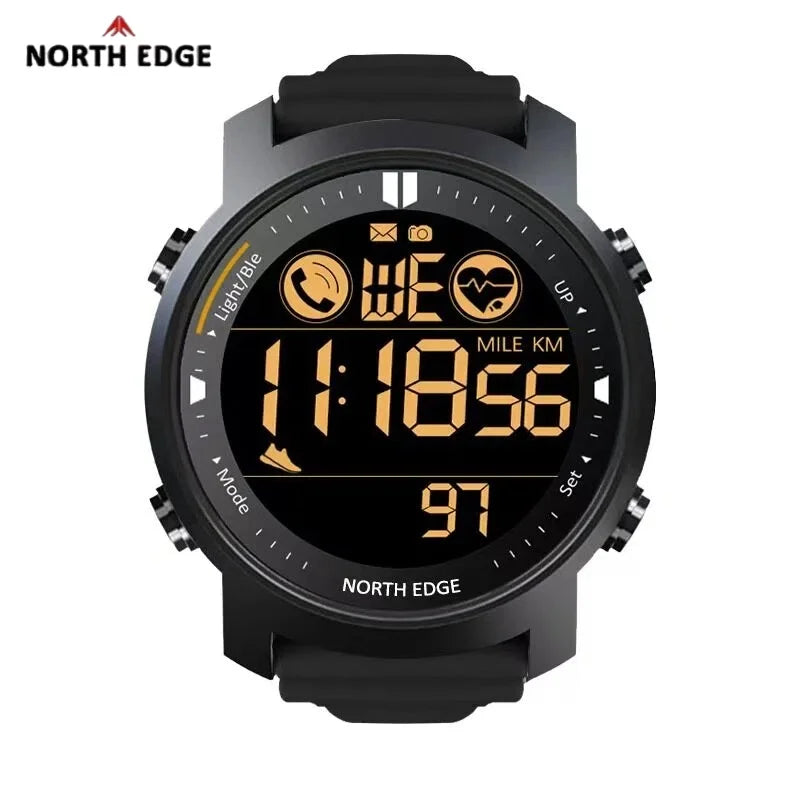 Reloj digital para hombre NORTH EDGE, militar, resistente al agua 50M, deportivo, con podómetro, cronómetro, monitor de frecuencia cardíaca, pulsera compatible con Android e iOS