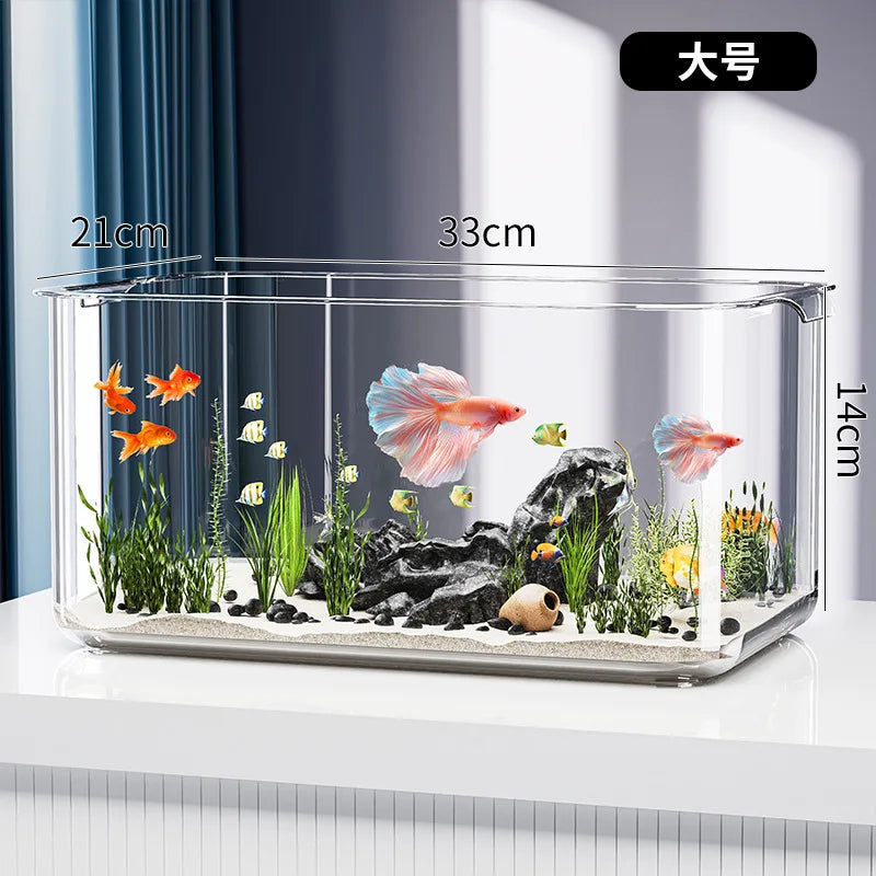 Pecera pequeña de acrílico transparente similar al vidrio, acuario ecológico de escritorio irrompible para peces betta, peces dorados, decoración de oficina y hogar