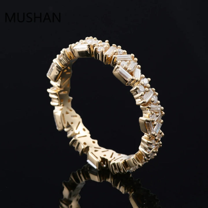 Anillos de oro de 14K y 18K de lujo personalizados de MUSHAN con diamantes de moissanita y piedras preciosas cultivadas en laboratorio, anillo de boda de diamantes para mujer