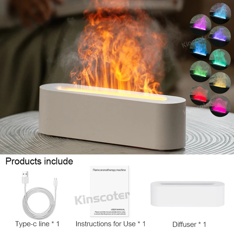 Difusor de Aroma de aceites esenciales KINSCOTER, humidificador de aire con llama, Difusor ultrasónico de niebla fría con luz nocturna de fuego realista RGB