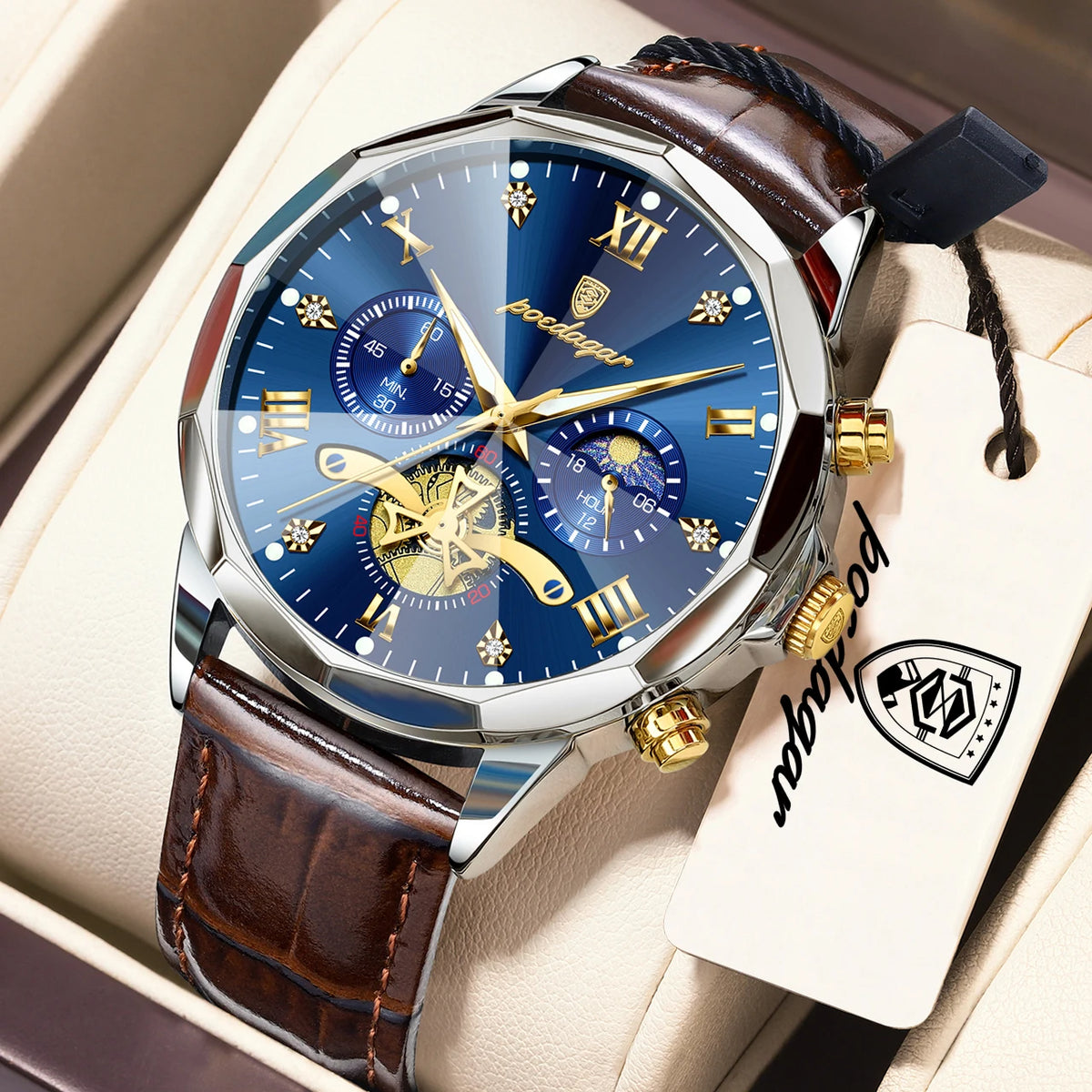 Reloj de cuarzo para hombre POEDAGAR, de lujo, cronógrafo, resistente al agua, luminoso, estilo militar, de piel, para negocios