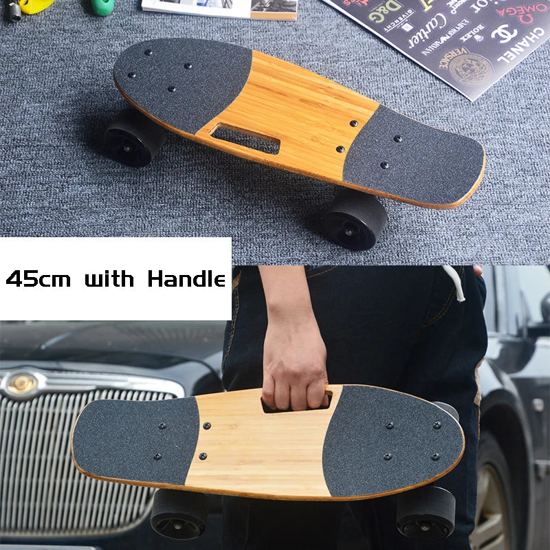 Mini monopatín corto de bambú para niños y niñas, patineta portátil para peces, tabla larga, patinetes de rodillo, 45, 56cm