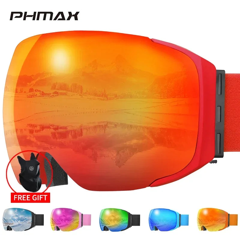 PHMAX-Gafas de esquí UV400 para hombre y mujer, lentes magnéticas antivaho para deportes al aire libre, montaña, Snowboard, gafas de nieve grandes con máscara