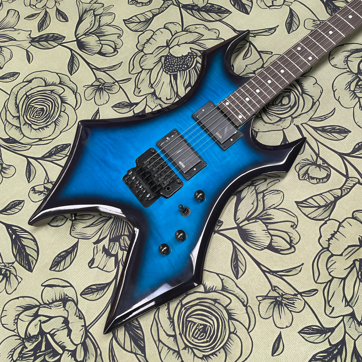 Guitarra eléctrica de 6 cuerdas con degradado azul y negro, cuerpo de caoba, doble pastilla, guitarra eléctrica para presentaciones en escenario