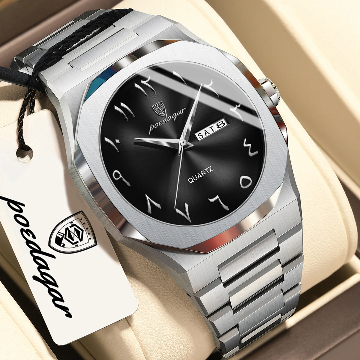 Reloj para hombre POEDAGAR original de cuarzo, resistente al agua, con fecha y día, estilo elegante, empresarial, de acero inoxidable