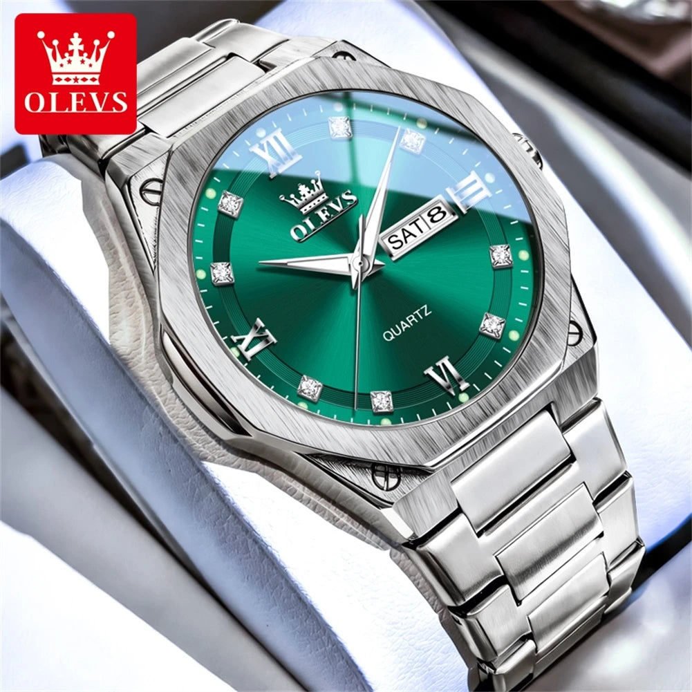 Reloj OLEVS 3736 de marca reconocida para hombre, resistente al agua, luminoso, con fecha automática y mecanismo de cuarzo