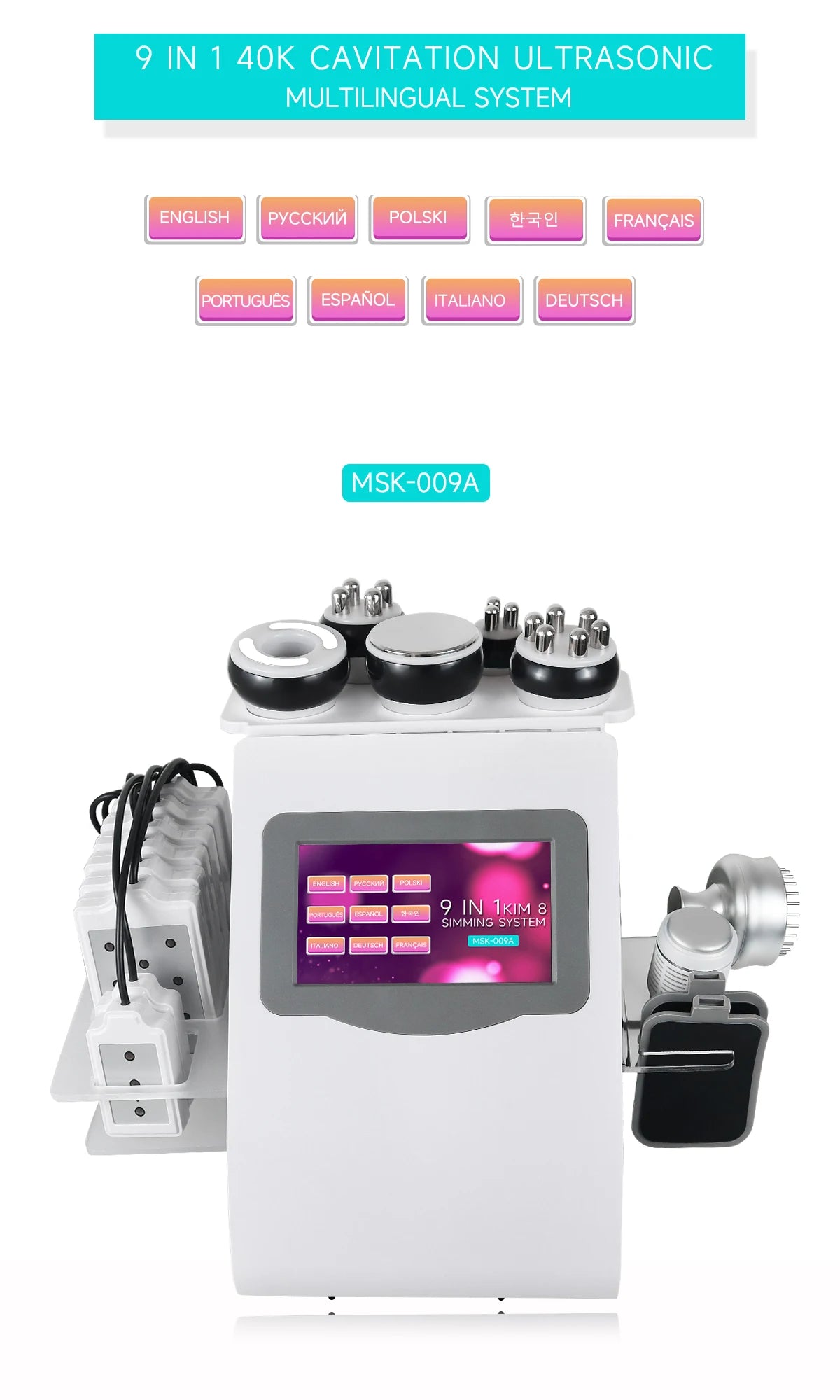 Máquina 9 en 1 de cavitación ultrasónica 40K para adelgazamiento y moldeado corporal, con funciones de vacío, rejuvenecimiento, reducción de celulitis, tensado de la piel y láser lipolítico; apta para salones, spas y u