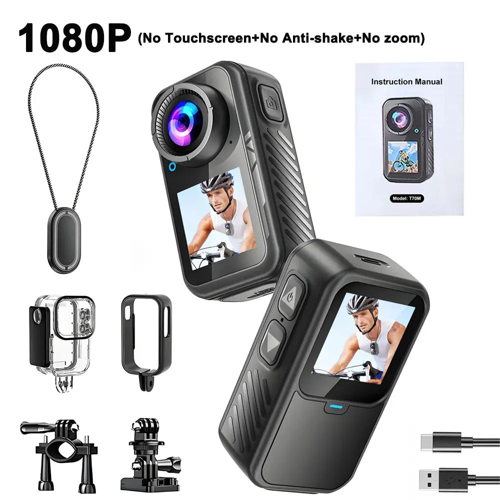 ANSVICAM Cámara de Acción Mini 5K, Cámara Deportiva 4K60FPS con Estabilización EIS, Pantallas Táctiles Dobles, Resistente al Agua, Cámara Corporal Magnética