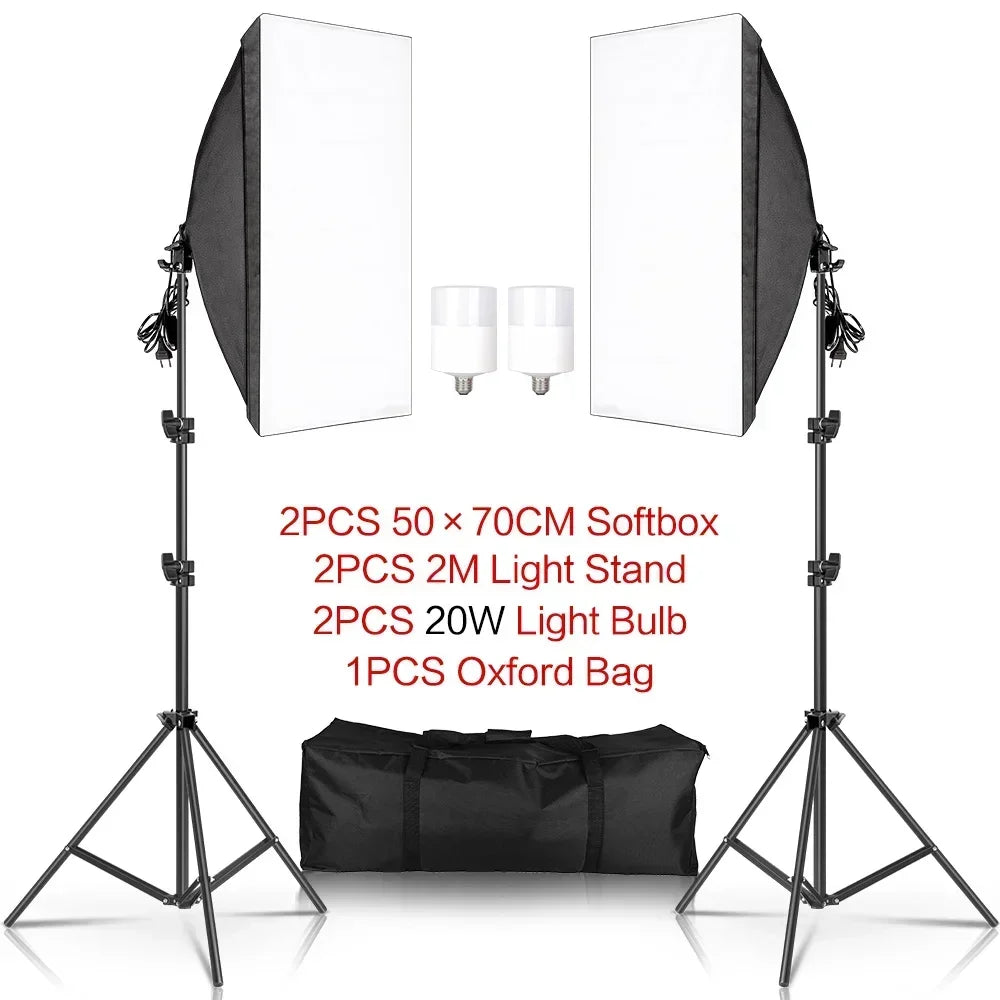 SH 1pc-3Pcs Kit de Iluminación Softbox para Fotografía 50x70CM, Sistema de Luz Profesional con Bombillas Fotográficas E27 para Estudio Fotográfico