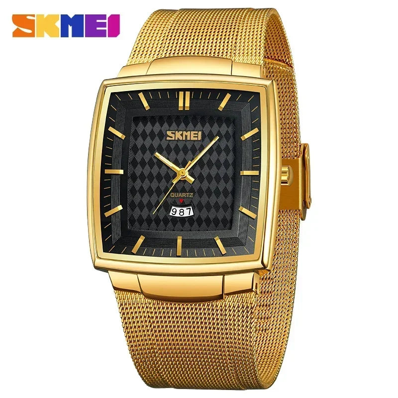 Reloj de cuarzo cuadrado de lujo SKMEI 9311 para hombre, de negocios, resistente al agua, de acero inoxidable, con calendario y fecha