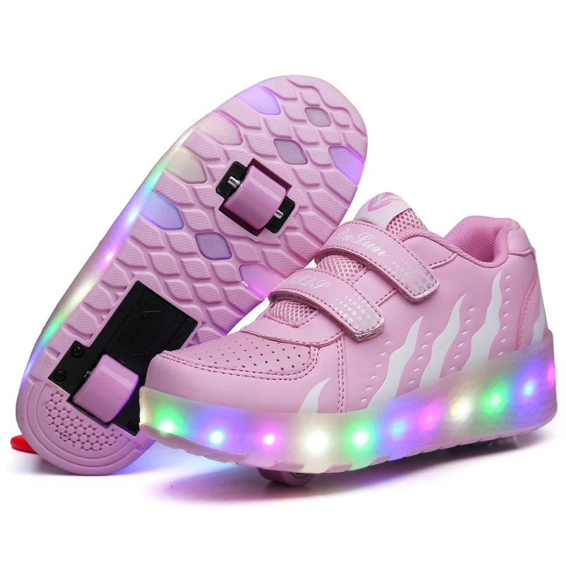 Zapatos de Skate en línea con rodillo intermitente de 2 ruedas para niños, zapatillas de deporte para estudiantes, regalo de Skate desmontable para niños y niñas