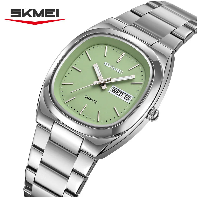 Reloj de pulsera informal SKMEI 2420 para mujer, reloj de vestir de acero para negocios, reloj de cuarzo a la moda con fecha, relojes de lujo para mujer