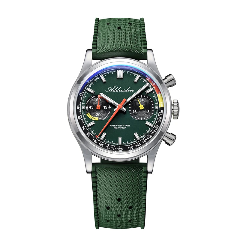 Reloj ADDIESDIVE nuevo para hombre, 38 mm, cronógrafo VK64, caucho fluorado, lujo, cristal abombado, luminiscencia BGW9, resistente al agua 100 m, reloj de pulsera de cuarzo