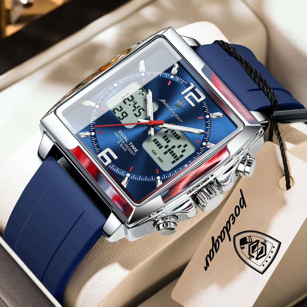 Reloj casual para hombre POEDAGAR, deportivo, electrónico, LED, con alarma, cuarzo, cronógrafo, fecha, semana y hora dual, reloj digital para hombre