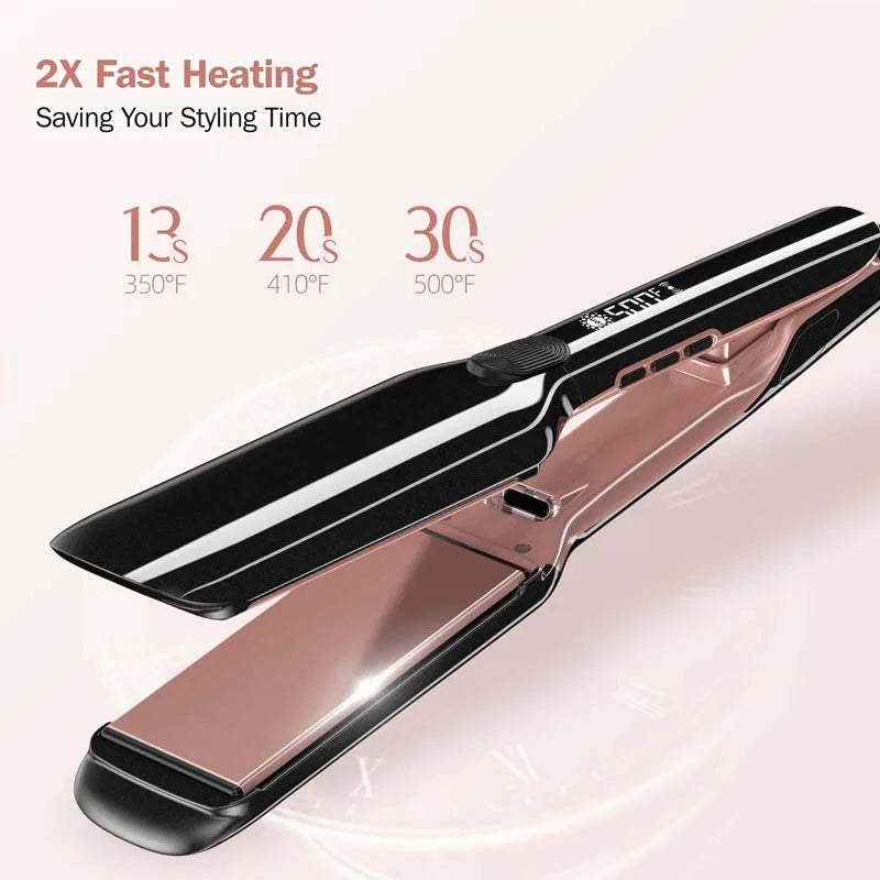 Plancha de Pelo Profesional de Alta Temperatura con Placas Anchas, Iónica de Plasma, para Tratamiento de Queratina y Reparación de Cabello Dañado y Encrespado
