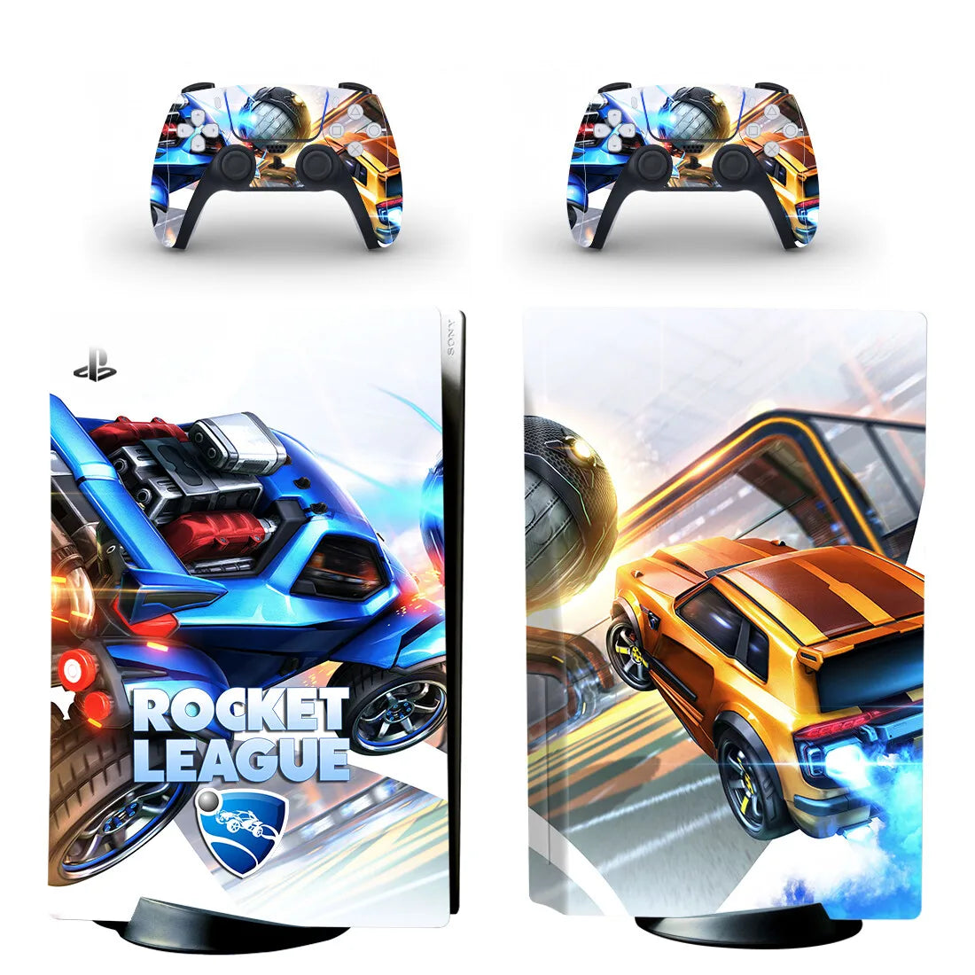 Pegatina adhesiva de vinilo para consola PS5 y 2 mandos, diseño de Rocket League, edición disco