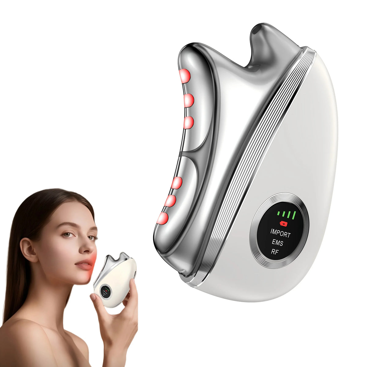 Masajeador Facial y de Cuello 4 en 1 con Tecnología EMS, Microcorriente, Luz LED y Vibración, Herramienta Portátil para el Cuidado de la Piel, Reafirmante y Antienvejecimiento