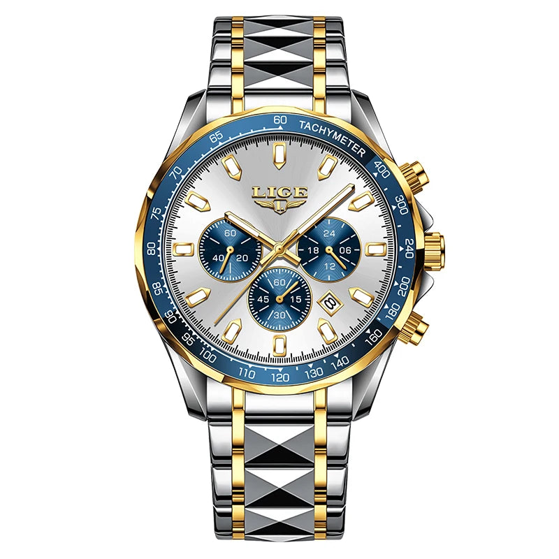 Nuevo reloj LIGE para hombre, reloj de cuarzo de negocios con calendario luminoso, reloj de pulsera de acero inoxidable resistente al agua de alta gama para hombre