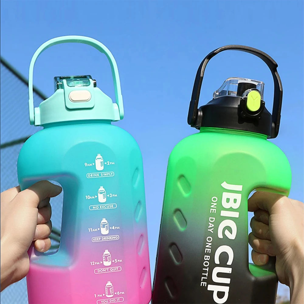 Botella de agua deportiva de 3 litros con asa, gran capacidad, Fitness con hervidor degradado de escala, botella de agua portátil de plástico para exteriores