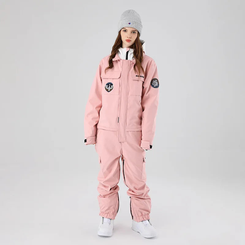 Traje de esquí de una pieza para hombre y mujer, chaqueta cálida para snowboard al aire libre, conjuntos de esquí impermeables con capucha, novedad de invierno, 2025