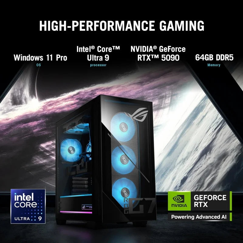 Computadora de Escritorio para Juegos, Core Ultra 9 285K, 64 GB de RAM, SSD de 2 TB, NVIDIA GeForce RTX 5090, Negra