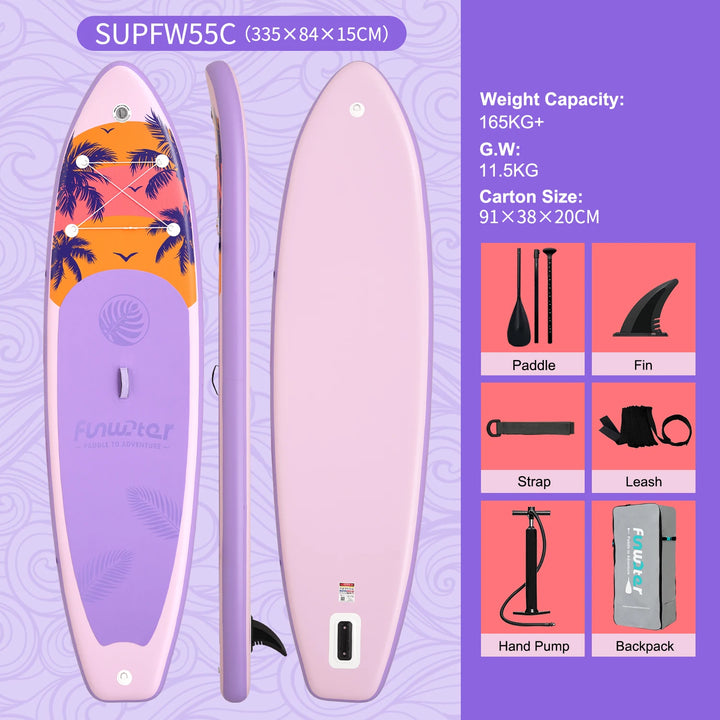 Tabla de paddle surf inflable FunWater, tabla SUP de 320–385 cm con plataforma antideslizante, tabla de paddle surf portátil para surf, turismo, pesca y deportes acuáticos