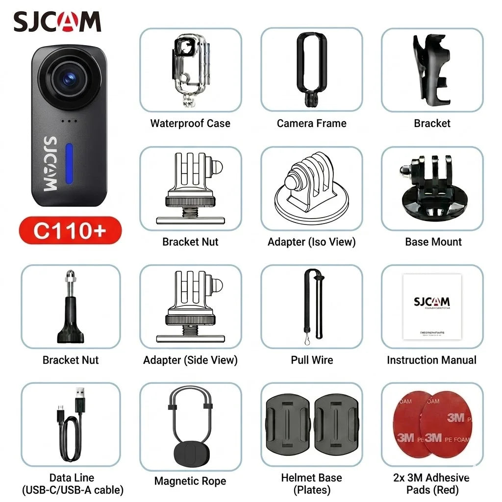 Cámara de Acción SJCAM C110 Plus 4K con Estabilización Giroscópica 170 °   Cámara Vlog Impermeable de Gran Angular para Streaming, Ciclismo y Buceo al Aire Libre