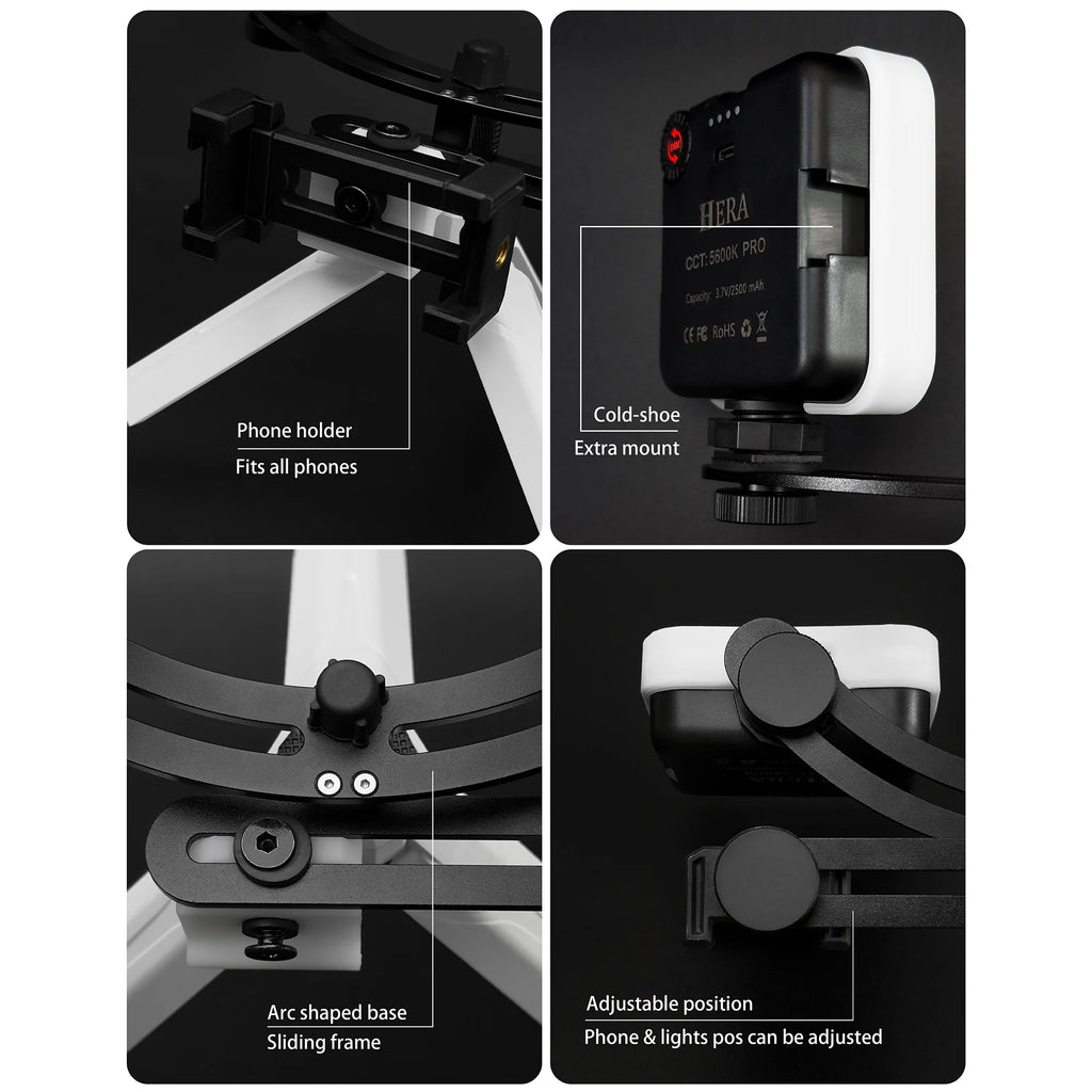 Luz de Fotografía para Teléfono Inteligente Hera MK-19, Luz de Relleno para Teléfono Móvil para Selfies y Fotos Perfectas