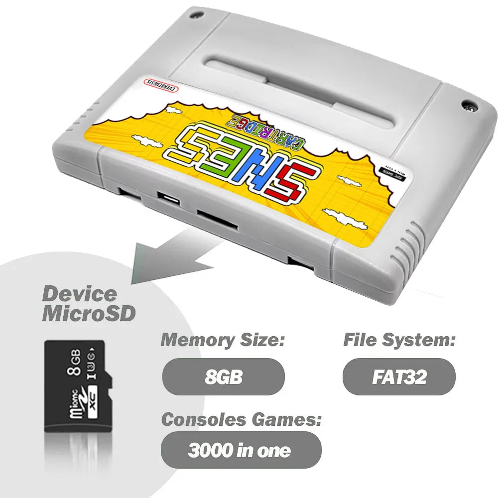 Tarjeta de juego Super SFC V12 SNES 3000 en 1 con tarjeta TF de 8GB para consola de juegos Nintendo Super Famicom JP/EU con tarjeta TF
