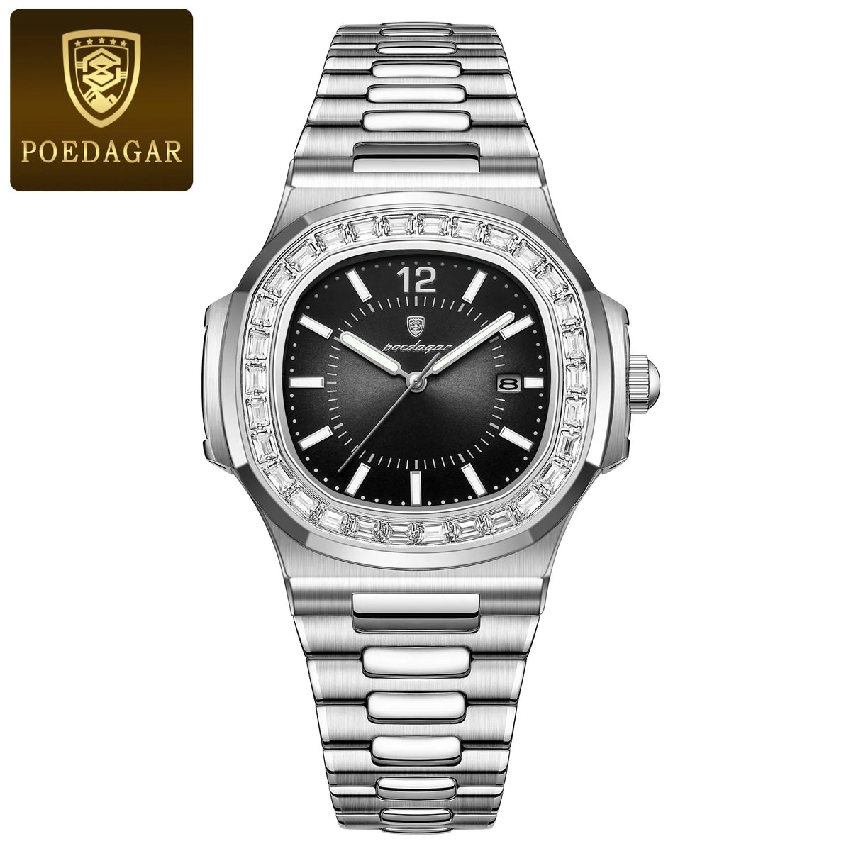Reloj de pulsera para hombre POEDAGAR de lujo, cuadrado, resistente al agua, con fecha, luminoso, de cuarzo, de acero inoxidable, estilo ejecutivo y a la moda