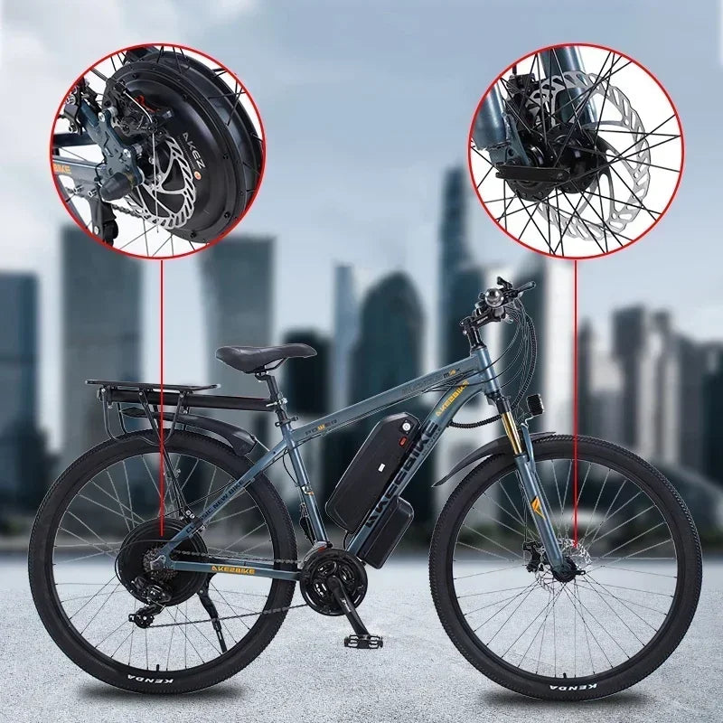 Bicicleta eléctrica AKEZ 2025 de nuevo estilo, 29 pulgadas, 48V 1000W, 13AH/18AH, bicicleta eléctrica de aleación de aluminio con doble freno de disco para adultos