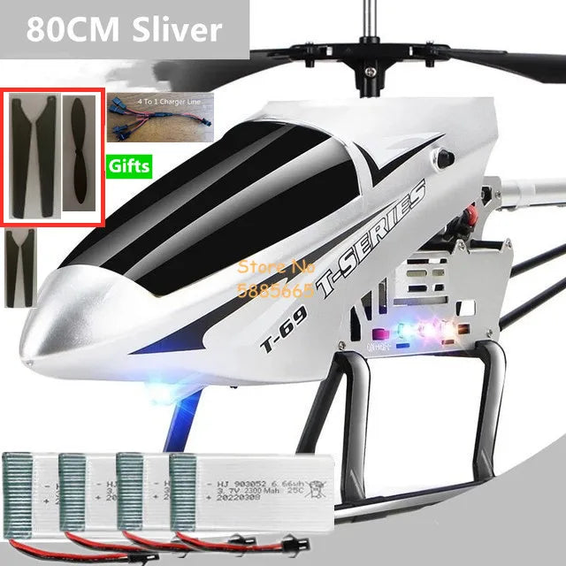 Helicóptero Eléctrico de Control Remoto de Aleación Súper Grande de 80 CM, 2.4G, 150M, Resistente a Impactos, con Iluminación LED y Motor Dual