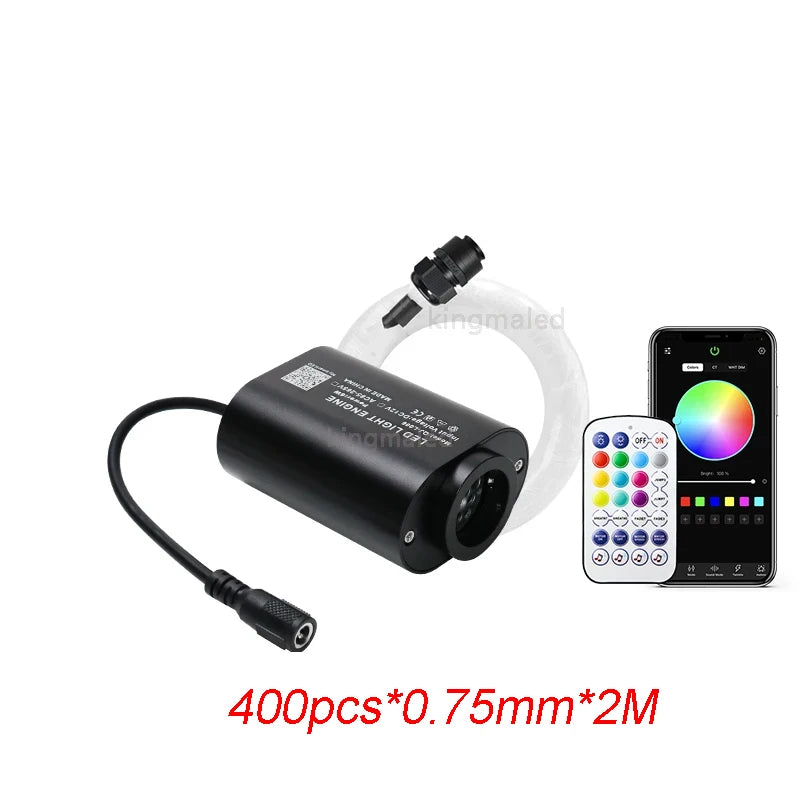 Kit de luces LED de fibra óptica para cielo estrellado, 6W, RGBW, control por aplicación, para techo de coche o interiores