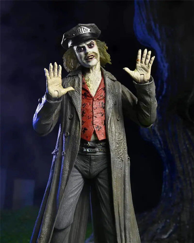 Figura de acción original de NECA, Betel Geuse, el guía turístico del exorcista, 1988, versión definitiva, con abrigo de gabardina, modelo coleccionable de Beetlejuice.
