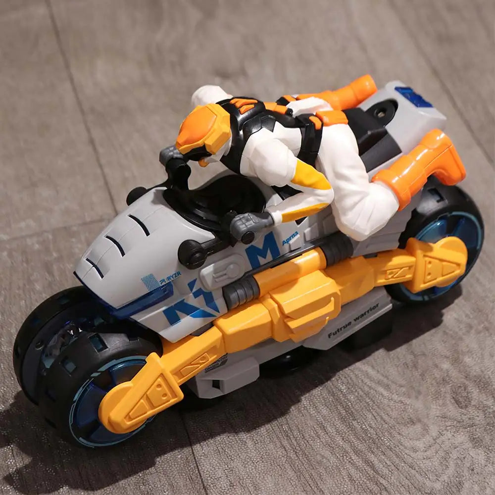 Motocicleta de acrobacias eléctrica giratoria de 360°, juguete de motocicleta transformable con deformación y luces dinámicas, interactiva