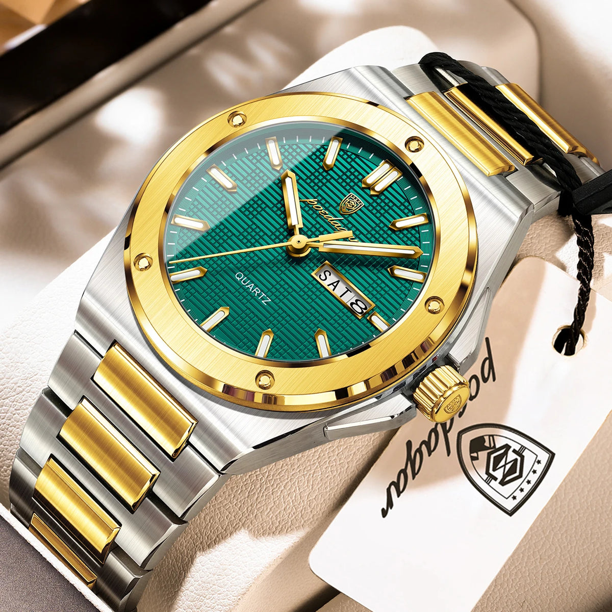 Reloj de pulsera para hombre POEDAGAR, original, de cuarzo, con fecha y día, resistente al agua, luminoso, de acero inoxidable, moderno.
